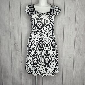 Folter Skull Gothic Dark Academia Fit & Flare Dress Open Back, sz XL